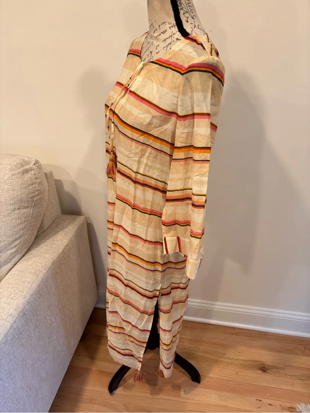 Tory Burch Canyon Stripe Silk Blend Midi Caftan Dress size small